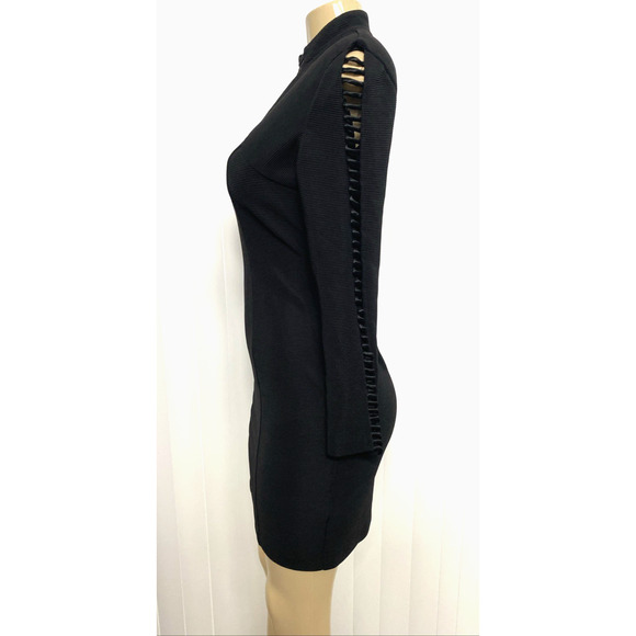 Cache Dress Sheath Textured Black Mini Cut Out Long Sleeve 8 S Vintage - Picture 3 of 9